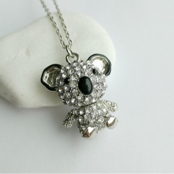 Teddy Koala Bear Pendant Necklace in Silver tone with Swarovski Crystals - Picture 7 of 7